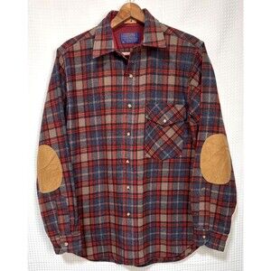 Vintage Pendleton Lobo Wool Flannel Men’s Medium Red Leather Elbow Patches USA j
